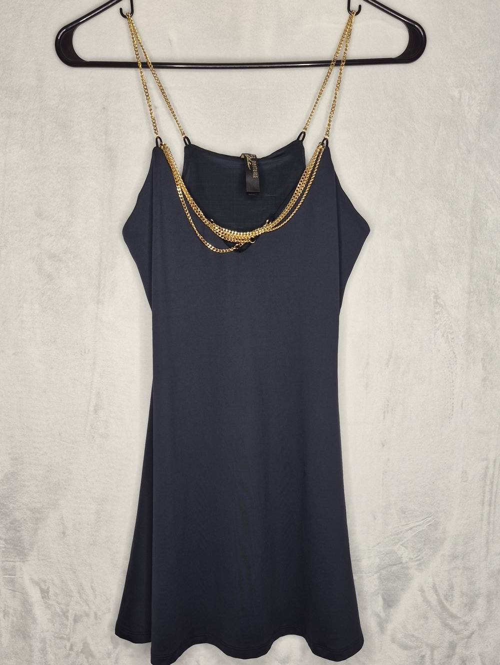 Lanca Perfume Gold Chain Accent Cold Shoulder Mini Dress Black Size Small